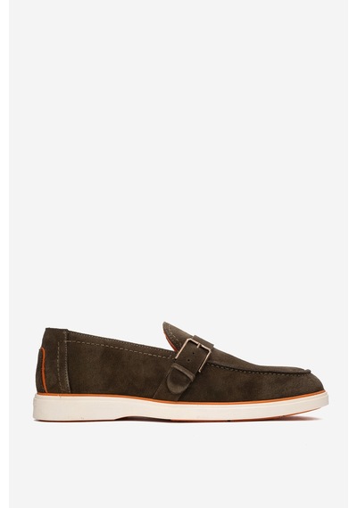 Dericlub Erkek Hafif Tabanlı Toka Detaylı Loafer Gerçek Süet Deri Cr 2406 Haki