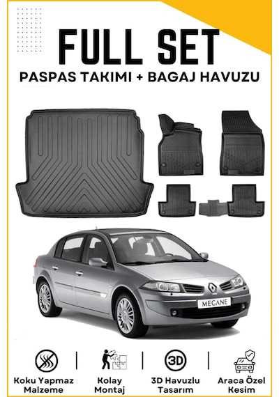 Renault Megane 2 Sedan 2006 Model Birebir Uyumlu Bagaj Havuzu+paspas Seti