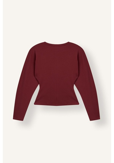 Defacto %100 Pamuk Dikiş Detaylı Slim Fit Bisiklet Yaka Uzun Kollu Basic Tişört I8183ax26aubr477 Bordo-br477