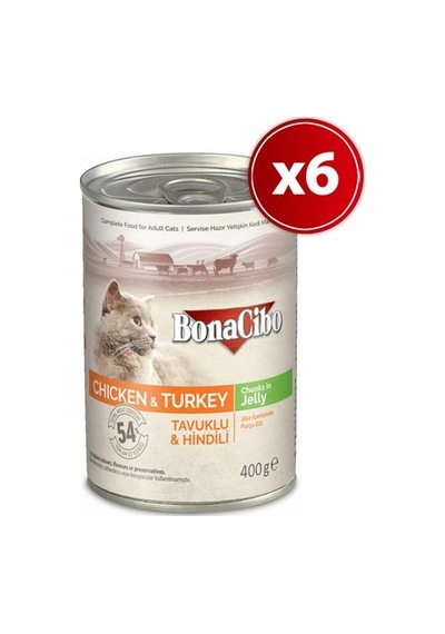 Bonacibo Jöleli Tavuk Ve Hindili Yaş Kedi Maması 400 Gr X6 Adet
