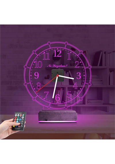Luvivia Klasik Tasarım Kişiye Özel Saatli 3d Lamba - Masa Gece Lambası Şeffaf
