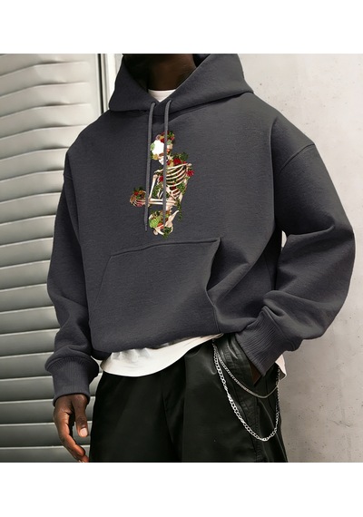 Startmore Startmorecottagecore Tarzı Sukulent Teslim Olmak Desen Erkekler Hoody Cep Vintage Üst Rahat Gevşek Yum Antrasit