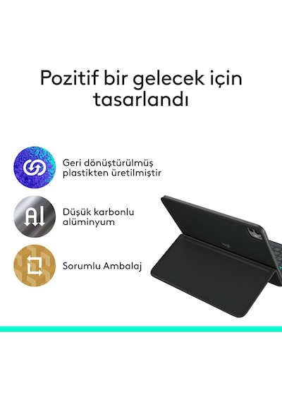Logitech Flip Folio Apple Uyumlu iPad Pro 11 İnç M4 Air M2 Ve M3 5 Nesil İle Türkçe Klavyeli Tablet Kılıfı Siyah