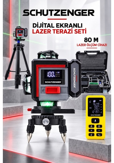 İkili 16 Yönlü Dijital Ekranlı Lazer Terazi Seti Tripodlu Kumandalı Ve Lazer Ölçerli 80m Usta Seti