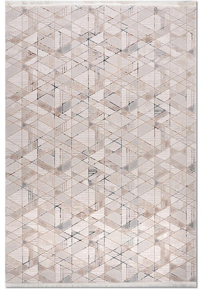 Bespoky Bej Modern Geometrik Salon Halısı Makine Dokuma