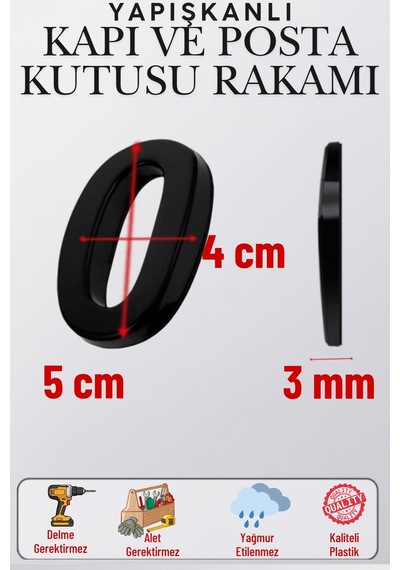 Mat Siyah Yapışkanlı 5 Cm Kapı Numarası 0 Küçük Boy 50 Mm Kapı No Rakam Sayı Daire, Posta Kutusu, Otel Oda No, Asansör, Kat Planı, Araç Model Ve Apartman İçi İçin Kendinden Yapışkanlı Krom Numaratör 0 0