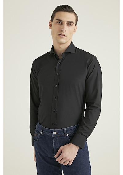 D'S Damat Ds Damat Slim Fit Siyah Düz Nano Care Gömlek 5HF02ORTSG01 Siyah