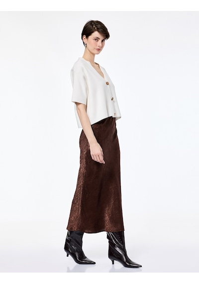 Koton Slim Fit Balık Kesim Dokulu Midi Saten Etek Kahverengi 6wak70011pw Kahve