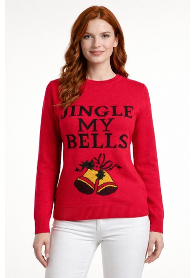 Neden Tekstil Kırmızı Jingle Bells Yazılı Yılbaşı Kazağı