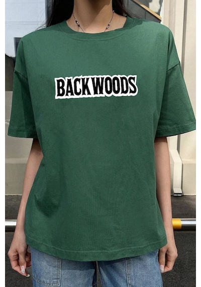 Unisex Backwoods Baskılı T-shirt Yeşil