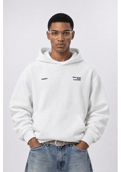 Respire Erkek Notbasic Baskılı Oversize Hoodie Ekru