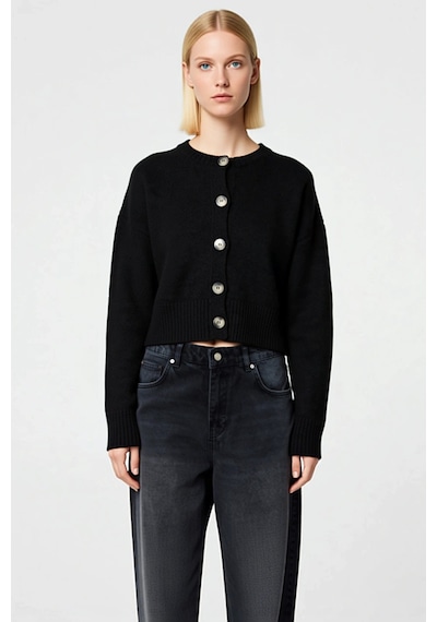 Benerly Kadın Oversize Düğmeli Crop Triko Hırka Yumuşak Dokusuyla Ve Raha Siyah