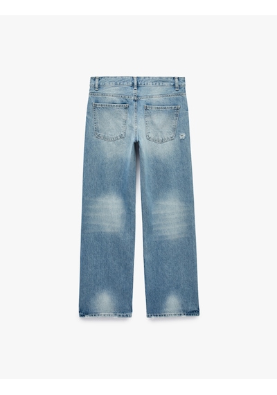 Koton Taşlı Yıpratma Detaylı Cepli Düğmeli Düz Paça Denim Pantolon - Longer Straight Fit Jeans Açık İndigo 7wal40136md Koton Taşlı Yıpratma Detaylı Cepli Düğmeli Düz Paça Denim Pantolon - Longer Straight Fit Jeans Açık İndigo 7wal40136md