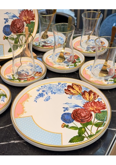 18 Parça Grand Flower Pasta Çay Takımı Seti-5721 Çok Renkli