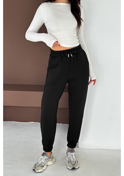Kadın Yüksek Bel Jogger Eşofman Altı Soft Motion SiYAH