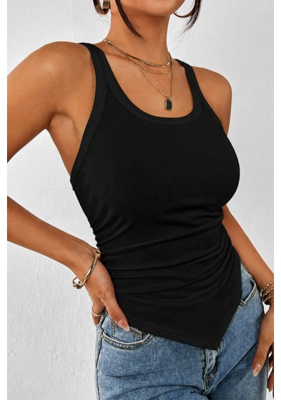 Cool Tarz Kadın Fitilli Atlet Slim Fit Kaşkorse Basic Yazlık Askılı Bluz Siyah