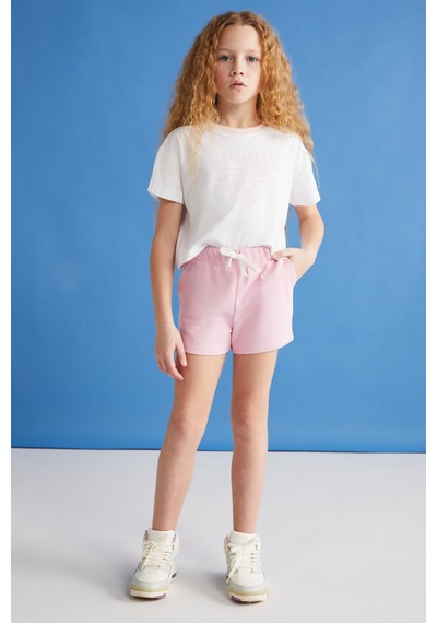 Grimelange Suzanne-grm24048 100% Pamuk Kız Çocuk Şort Tshirt Set Pembe Alt-üst Takım