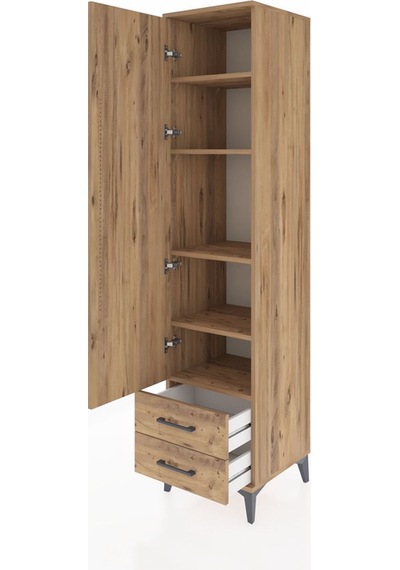 Hyperion Dolap 5 Raflı 2 Çekmeceli Tek Kapaklı 44x44x195 Çam-çam Çam