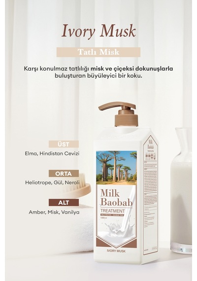 Yıpranmış Saçı Onaran Nemlendirici Saç Kremi Mılk Baobab Original Treatment Ivory Musk