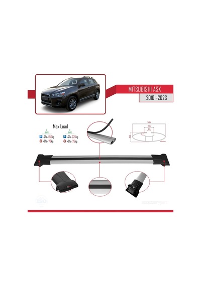 Mitsubishi Asx 2010-2023 Arası İle Uyumlu Fly Model Ara Atkı Tavan Barı Gri