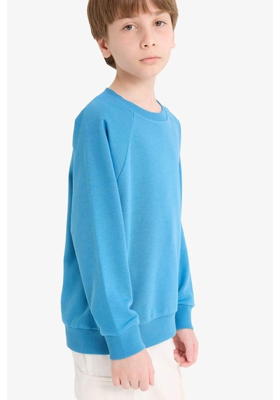 Defacto Erkek Çocuk Bisiklet Yaka Basic Düz Sweatshirt E8415a825aube278 Mavi