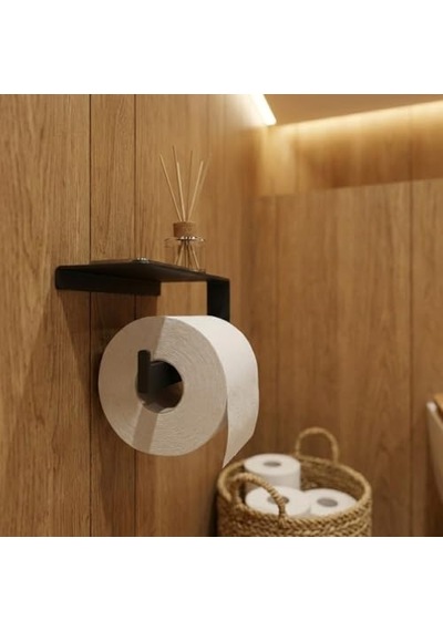 Modern Raflı Tuvalet Kağıtlık Telefon Ve Aksesuar Askılı Wc Peçete Tutucu Siyah Çok Renkli