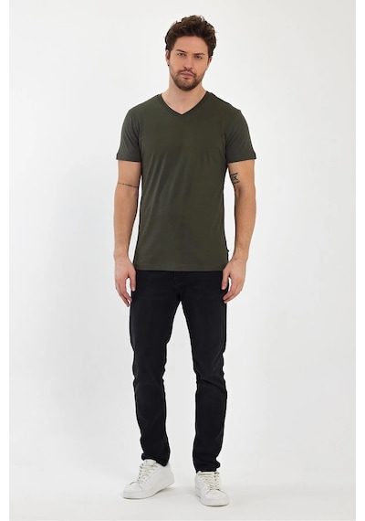 Erkek Compact Penye V Yaka T-shirt Haki