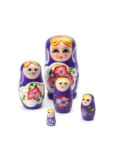 Ahşap Matruşka Bebek Beşli Set Mor