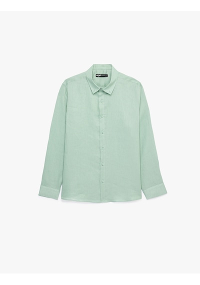 Koton Regular Fit Düğmeli Yaka Uzun Kollu Keten Gömlek Mınt 6sam60022hw Mint
