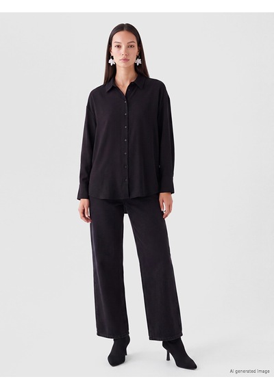 Lcw Everyday Siyah Dokulu Oversize Kadın Gömlek