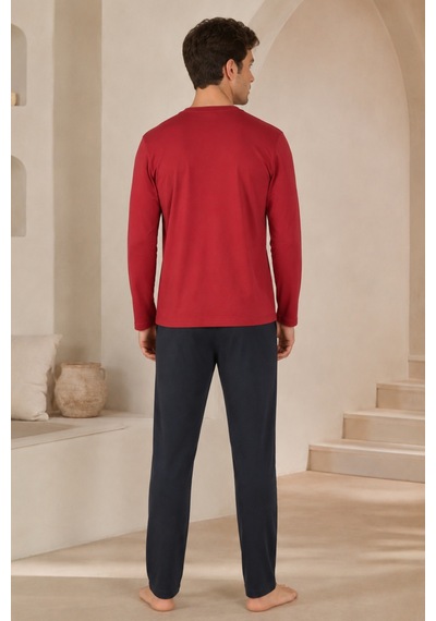 Loule Erkek Bordo %100 Pamuk Penye Uzun Kollu Pijama Takımı