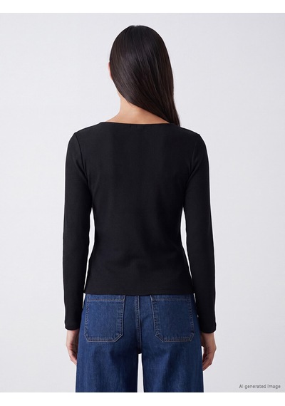 Lc Waikiki Lc Waıkıkı Siyah Bisiklet Yaka Kadın Body