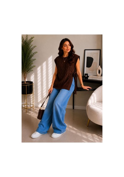 Hira Life Fashion Kadın Bisiklet Yaka Yanları Açık Bağcıklı Oversize Triko Süveter Kahverengi Kahverengi Hira Life Fashion Kadın Bisiklet Yaka Yanları Açık Bağcıklı Oversize Triko Süveter Kahverengi Kahverengi