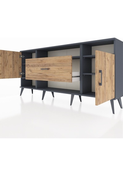 Arges Konsol 5 Raflı Tek Çekmeceli 2 Kapaklı 176x30x83 Antrasit-çam/çam Çam/çam Arges Konsol 5 Raflı Tek Çekmeceli 2 Kapaklı 176x30x83 Antrasit-çam/çam Çam/çam