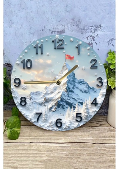 Zirvelerde Zaman 3d Dağ Manzaralı Mdf Duvar Saati 33 Cm Sdw301 Renkli