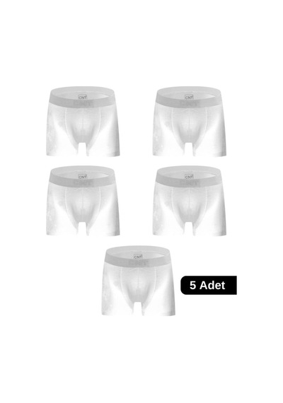 Cnt Erkek Pamuklu Boxer 5'li Paket Beyaz Beyaz
