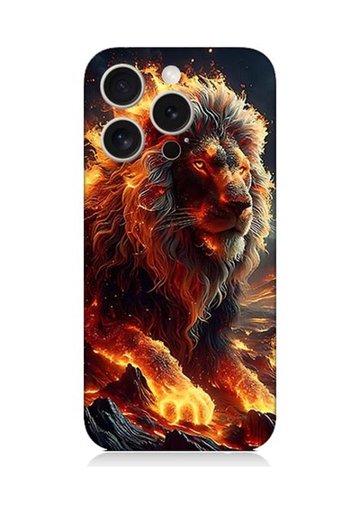 Apple Uyumlu iPhone 15 Pro Max Alev Aslanı Desenli Silikon Kılıf Silikon