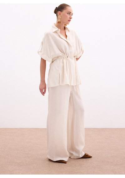 Sateen Bel Büzgü Detaylı Gömlek - Taş-136099 Taş