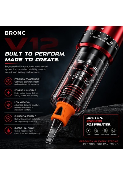 Bronc Max V12 Ayarlanabilir Stroke Kablosuz Dövme Makinesi