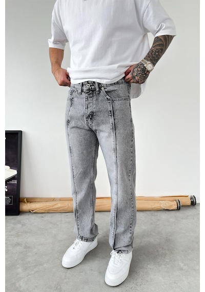 Gri Ön Tasarım Çımalı Baggy Pantolon