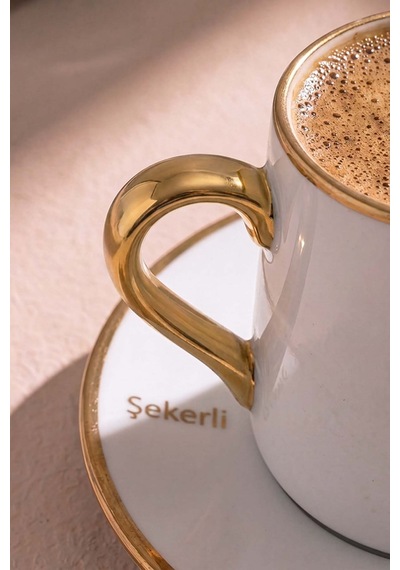 Beyaz Gold Detaylı 6 Kişilik Fincan Takımı 12 Parça