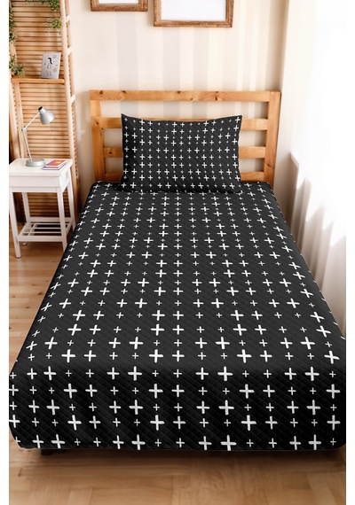 Siyah Geometrik Modern Genç Odası Tek Kişilik Pike Takımı - Minimal 160x220 Cm Kapitone Yatak Örtüsü Mistik Ot Dokusu