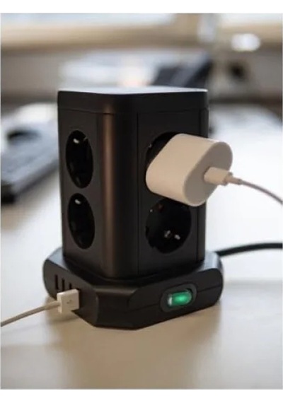 8 Bölmeli Usb Priz Kulesi, 2 Metre Kablo İle Masaüstü Kullanım İçin 0