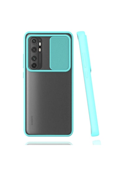 Noktaks - Xiaomi Uyumlu Xiaomi Mi Note 10 Lite - Kılıf Slayt Sürgülü Arkası Buzlu Lensi Kapak - Turkuaz
