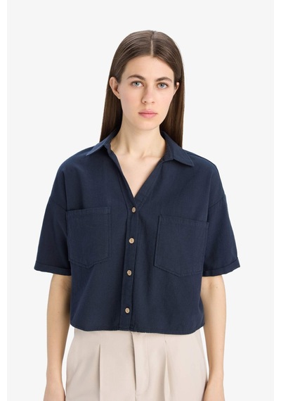 DeFacto Boxy Fit Basic Düz Kısa Kollu Gömlek V2523AZ25SPNV253