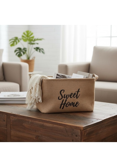 Sweet Home Dikdörtgen Jüt Düzenleyici Sepet 24x17x14 Cm Krem Renk Katlanabilir Kumaş Kulplu Organizer Ev, Mu Diğer