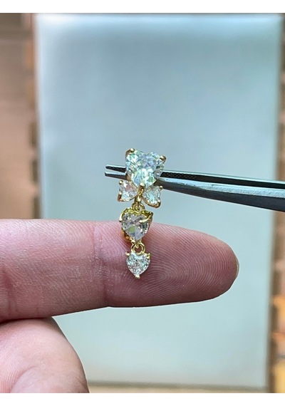 316 L Cerrahi Çelik Parlak Zirkon Taşlı Fiyonk Modeli Göbek Piercingi Altın