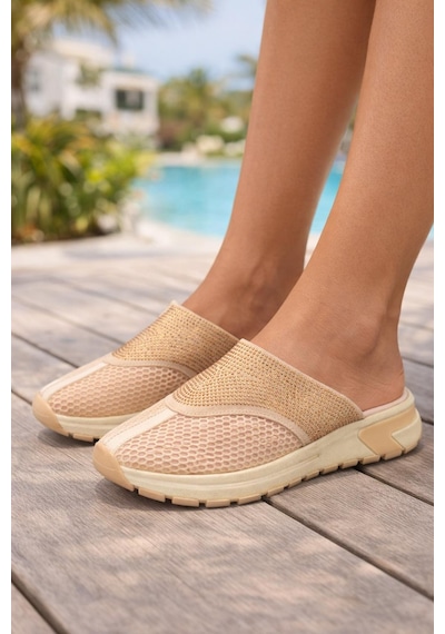 Kadın Günlük Rahat Slip-on Spor Terlik Bej