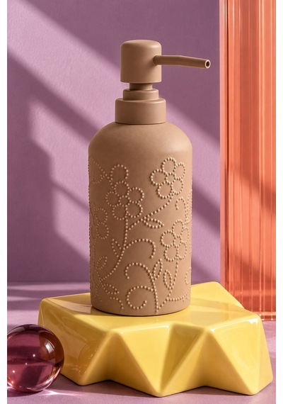 Rosıe Vizon Çiçek Dokulu Yuvarlak Seramik Sıvı Sabunluk 350 Ml Karışık