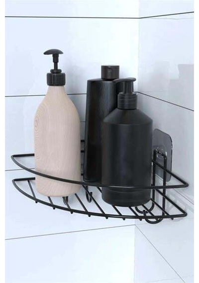 Yapışkanlı Banyo Köşeliği Kancalı Köşe Rafı Duş Şampuanlık Duvar Düzenleyici Organizer Raf - Ap91yt5128yu Siyah